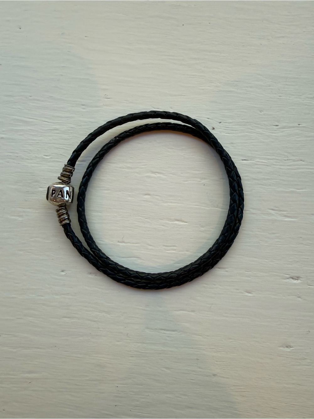 Pandora Moments Navy Braided Leather Double Wrap Bracelet
